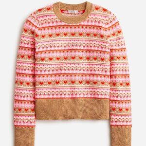 NEW! J. Crew Shrunken Fair Isle Crewneck Sweater; Multi Heather Acorn, Size S